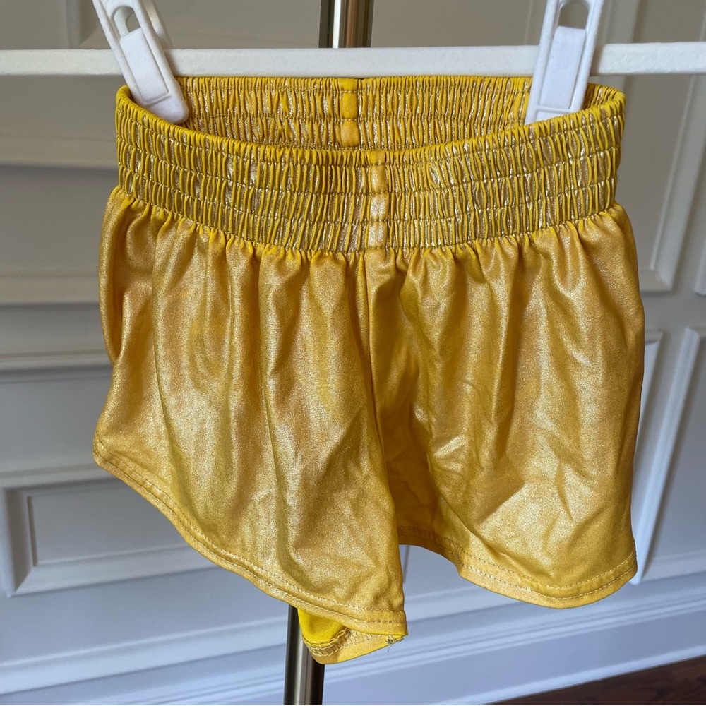 Girls Shorts Yellow Gold Metallic Athletic Gymnastics Dance